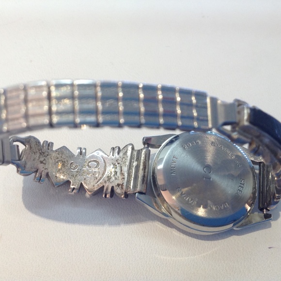 ⭐️NATIVE AMERICAN STERLING SILVER BLACK/OPAL  INLAY WATCH ⭐️ - Picture 4 of 6